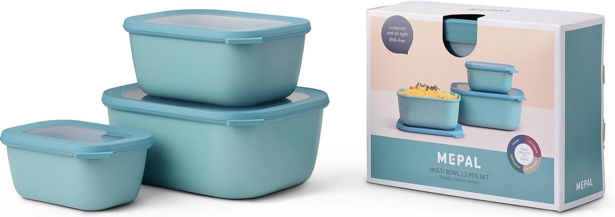 Mepal - Multikom Cirqula Rechthoekig 3-delige Set (750+1500+3000) - Mag In De Vriezer, Magnetron En Vaatwasser – Nordic Green – Meal Prep Bakjes - Bewaardozen Met Deksel 3 Mepal - Multikom Cirqula Rechthoekig 3-delige Set (750+1500+3000) - Mag In De Vriezer, Magnetron En Vaatwasser – Nordic Green – Meal Prep Bakjes - Bewaardozen Met Deksel