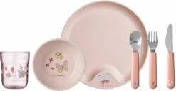 Mepal Mio – Kinderservies Set 6-delig – Bestaat Uit Een Bord, Schaaltje, Glas En Bestek – Flowers & Butterflies - Licht In Gewicht – Kan Tegen Een Stootje -Mepal 1200x624